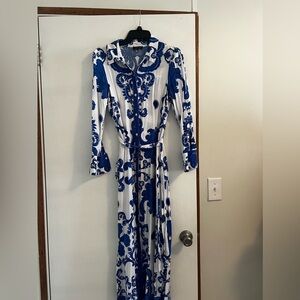 Elegant Blue and White Maxi Dress